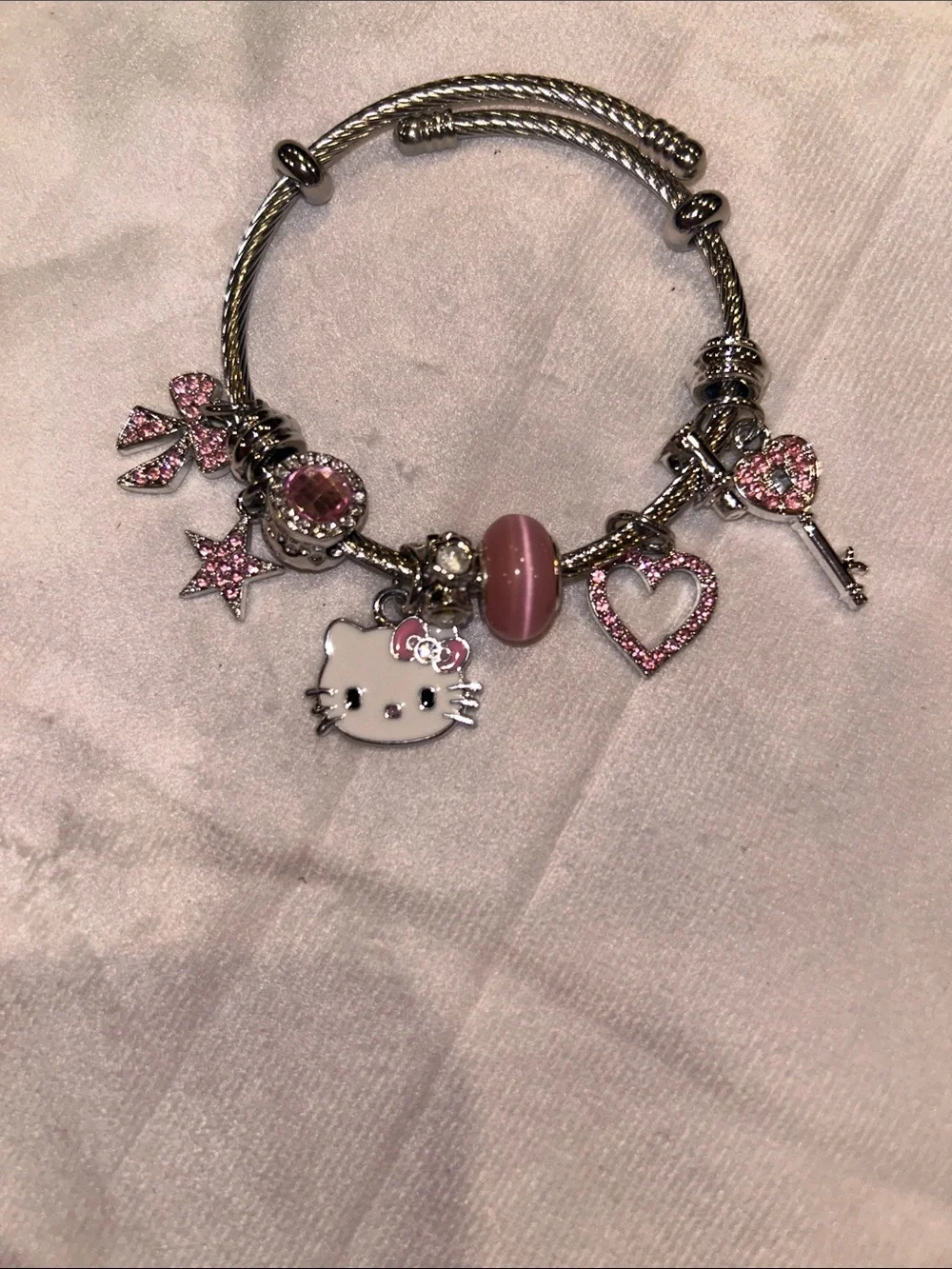 Hello Kitty Silver-Tone Bracelet with Pink Charms new